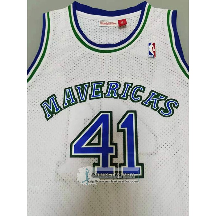 Camiseta Dallas Mavericks Dirk Nowitzki NO 41 Mitchell & Ness 1998-99 Blanco